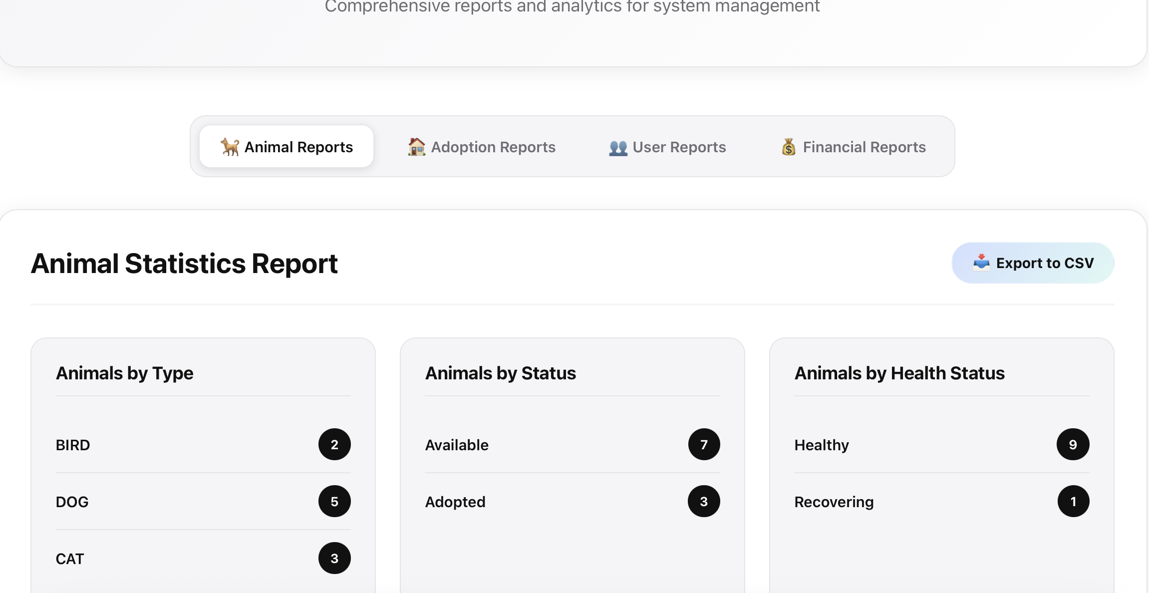 Reports Page